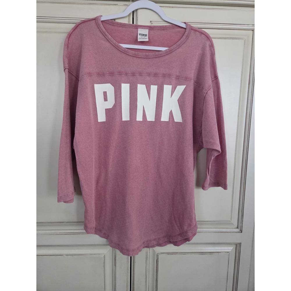 Victoria's Secret Pink Logo Top‎ Women's Small Dusty Rose Acid Washed Oversized